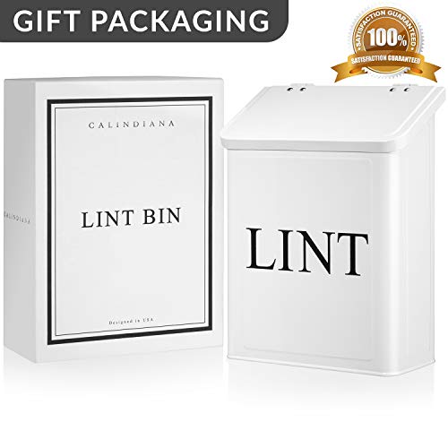 Calindiana Modern Farmhouse Metal Magnetic Lint Bin for Laundry Room Decor and Accessories with Lid and Laundry Room Organization and Storage Wall Mount Space Saving Washer and Dryer Trash Can, White - Image 6