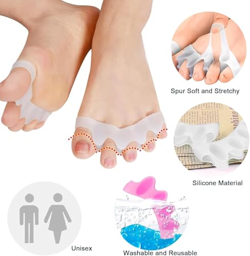 Image of Bunion Corrector Silicone Toe Separators For Fast Pain Relief - Orthopedic Bunion Spacers Spreader Free Size (White AFT)