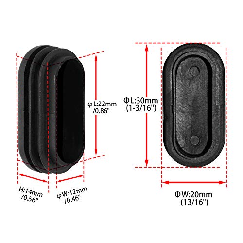 Image of Flyshop 20 x 30 mm, 13 /16 inch x 1-3 /16 inch OD Black Durable Plastic Plugs Tubing End Caps Oval Chair Glide Inserts 8 Pack