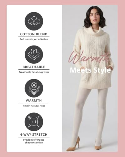 Image of MeMoi Portland Cable Knit Sweater Tights, Warm Opaque Winter Tights