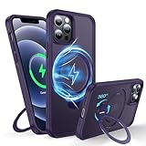 FNDMIL【360°回転・MagSafe対応】iPhone 12/12 Pro 用 ケース [目に見えないスタンド] [滑り止めテクスチャ] 米軍MIL規格 シリコン付き 半透明マットハードカバー アイフォン12/12 Pro 用 ケース マグセーフ対応 ワイヤレス充電対応 薄型 （パープル）
