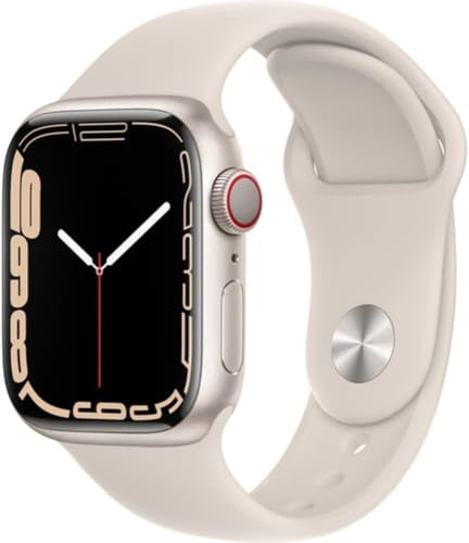 Image of Apple Watch Series 7 (GPS, 41mm) Starlight Aluminum Case with Starlight Sport Band, Regular (Renewed)
