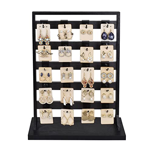 Ikee Design Wooden Jewelry Display Rack With 20 Hooks, Earring Card Display Holder Stand With Hooks, Jewelry Tower For Earring Cards, Necklaces, Keychains, Black Color, 11.75" W X 4.6" D X 15.4" H #TOP2