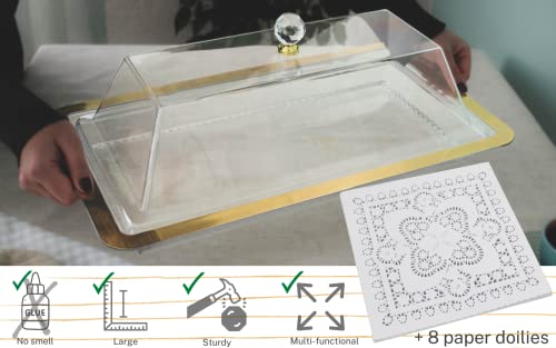 Glitz Rectangle Acrylic Cake Stand With Dome Lucite Serving Tray With Lid Wedding Cake Stand With Cover Desert Cake Stands With Doilies Pastry Display Tray Party Cake Plate With Dome Cookie Tray #TOP2