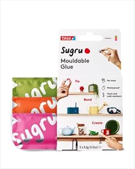 Tesa Sugru Super Glue - Waterproof Wood Glue for Home Improvement & Crafts - Use as a Poster Putty or Silicone Adhesive for Repairing & Bonding - 3 Pack - Pink, Orange + Green (3.5g/ea)