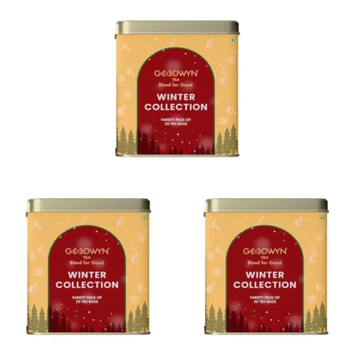 Image of Goodwyn Winter Assorted Tea Collection | 20 Soothing TeaBags Gift Tin | Tulsi, Turmeric, Kashmiri Kahwa, Chamomile & Masala Chai | Wellness Herbal Chai Sampler for Cold & Sore Throat Relief