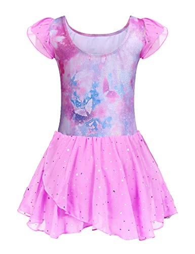 Image of Arshiner Girls Ruffle Sleeve Ballet Dance Dress Tutu Skirted Leotard