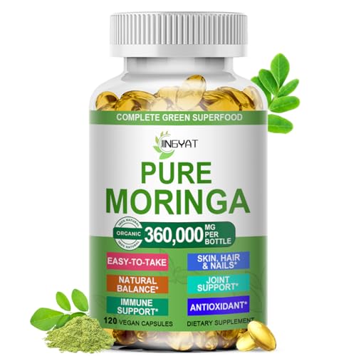 Moringa Softgels Organic Pure Moringa Oleifera Leaves Extract for Energy Skin Gut Health Immune Natural Antioxidant High Potency Moringa Oil Than Moringa Powder Non-GMO 60 Serving