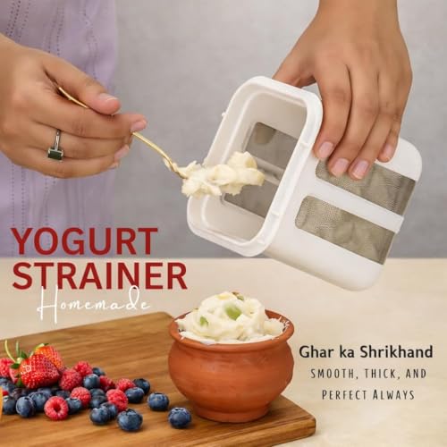 Image of SR 1100ML Greek Yogurt & Curd Maker | Fine Mesh Strainer with Lid | Home Essentials | shrikhand Maker | Hung Curd | Perfect for Homemade Yogurt | Whey Separator | Curd,Cheese & More