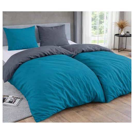 MALIKA® Bettwäsche 135x200 4 teilig | ÖkoTex Zertifiziert & für Allergiker geeignet |Bettwäsche Set mit je 2 Bettbezügen 135 x 200 & Kissenbezügen 80x80 | modern & hochwertig, Farbe:Petrol-GRAU