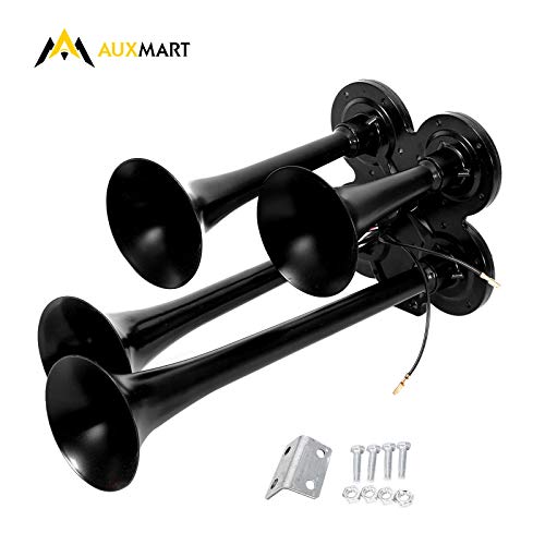 AUXMART Universal 12V 24V 150db 4 Trumpet Air Horn for Vehicle Car Van Truck Boat Lorry Train