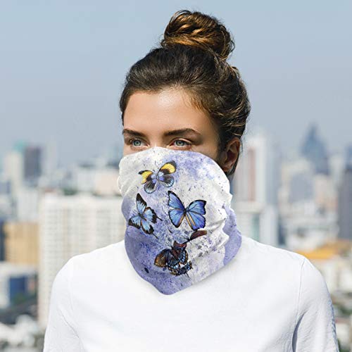 Women Bandana Face Masks, Watercolor Butterflies Blue Neck Gaiter Mask Headband Sport for Men Face Scarf4