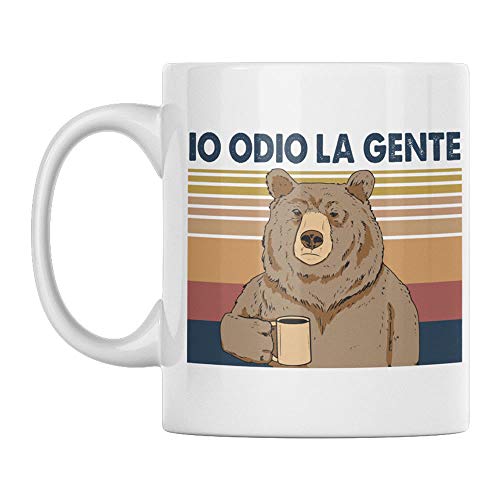 Vulfire Tazza in Ceramica 'Io Odio la Gente' - Divertente e Simpatica Idea Regalo Con Orso (Bianco)