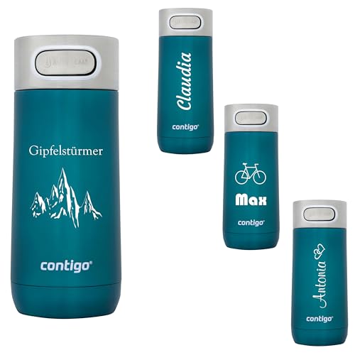 Contigo Thermobecher Luxe Autoseal mit Gravur - Namen Edelstahl Isolierbecher, Reisebecher, Kaffeebecher to Go, auslaufsicher, Easy-Clean-Deckel BPA-frei 360 ml (Biscay Bay)
