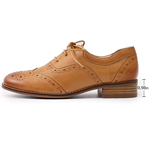 Mona Flying Women Leather Vintage Oxford Wingtip Brogue Flat Lace Up Dress Derby Shoes For Business #TOP1