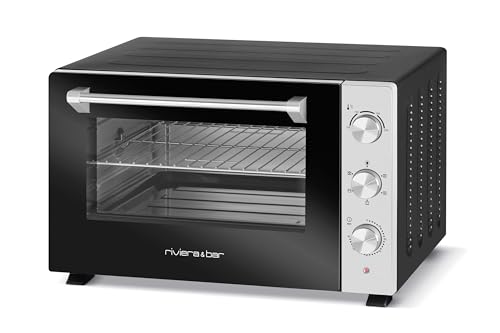 riviera&bar Four Posable Parois Tempérées - 1500W, 30L Inox - 5 Modes de Cuisson - Minuterie 90 min - Double Paroi Isolante - Accessoires Inclus - Noir Mat