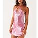 Women Halter Mini Dress Sequin Sparkly Sexy Backless Short Dress Glitter Y2K Spaghetti Strap V Neck Cut Out Bodycon Dress Party Night Out Clubwear Rose Pink