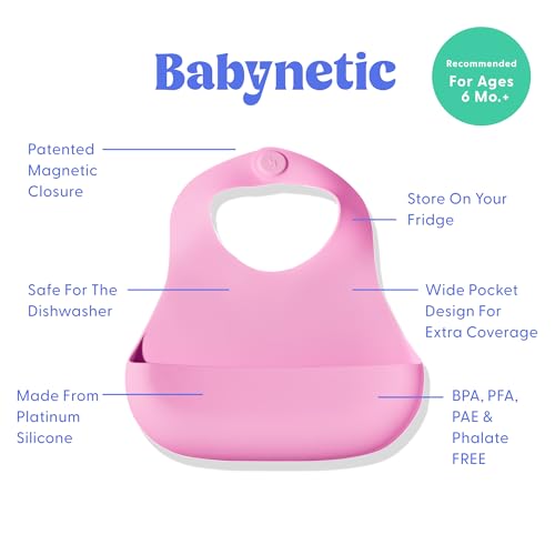 Magnetic Silicone Bibs 2-Pack Waterproof, Dishwasher Safe, BPA Free Food-Grade, Baby Feeding Bib3