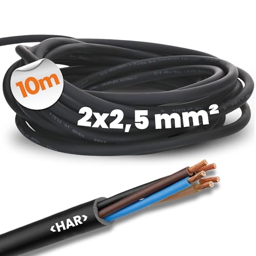 Lapp 1600187 H07RN-F - Cable de goma flexible sin conductor de protección, 10 m, 2 x 2,5 mm², cable resistente a los rayos UV para exteriores, resistente al aceite, ignífugo, cable de conexión negro