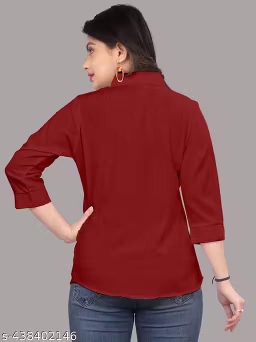 Image of Women's Cotton Blend Solid Shirt - Stylish Collar Neck-Purple-G1 P7