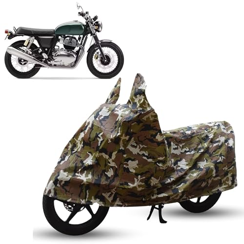 Image of Sulfar Bike Cover for Royal Enfield Interceptor 650 (Standard) | Waterproof, Dustproof & UV Protected | All Weather Two Wheeler Cover (Army Green) New 2026 Variants