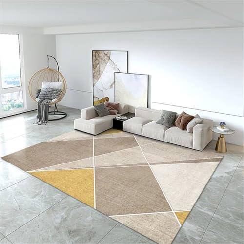 Tapis moderne à motif géométrique jaune et kaki lavable en machine