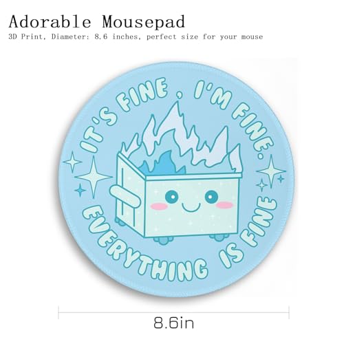 Image of Gctriki Dumpster on Fire Mouse Pad, Cute Light Blue Round Mouse Pads for Desk, Funny Dumpster Mousepad for Laptop Gaming Stitched Edge Non-Slip Rubber Base, Cute Office Desk Accessories Decor
