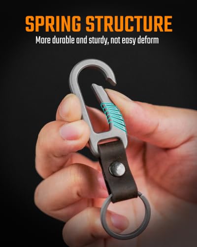 Image of KeyUnity KM02 Titanium Belt Clip Carabiner Leather Keychain Holder with Removable Stainless Steel Key Ring