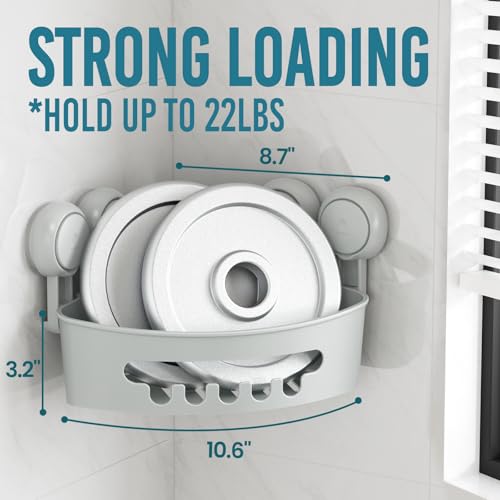 Image of TAILI Corner Shower Caddy with Suction Cups, Wall Mounted Organizer Plastic Rack for Small Bathrooms, Kitchen, Removable Drill-Free Heavy Duty Shelf Basket, Grey