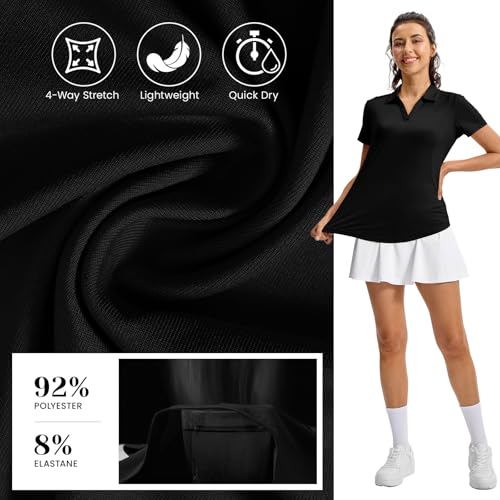 Rdruko Women's Golf Shirts Short Sleeve Dry Fit Polo Tennis V Neck Collared Athletic Shirts4