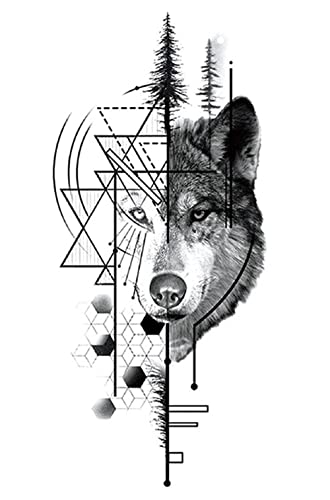 Image of S.A.V.I Temporary Tattoo Stickers, Black Wolf Trees Pattern For Men, Women, Tattoo For Hand Arm, Size 21x11cm - 1Pc.
