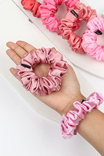 Image of Premium Satin Scrunchies for Women | Hair Bands, Ponytail Holders & Rubber Bands | Fluffy, No-Damage Hair Ties | Girls Hair Accessories | Medium Size | Pack of 6