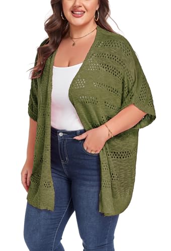 Image of ForHailey Women's Plus Size Crochet Cardigan Kimonos Boho Short Sleeve Oversized Summer Open Front Knitted Sweater