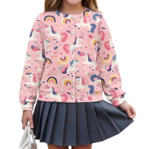 Image of Girls Cardigans Sweater Long Sleeve Crew Neck Button Down Sweaters School Outerwear for Kids Fall Winter Tops