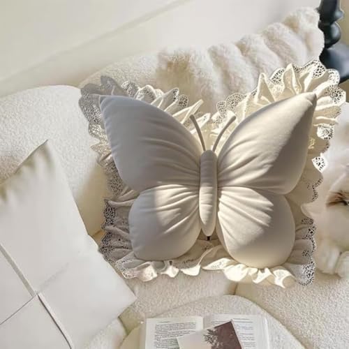 Almohada Algodón 45x45 cm con Diseño Mariposa y Encaje miniatura 3