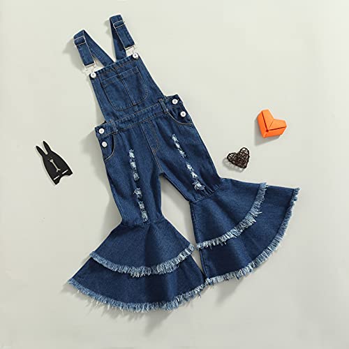 Kid Toddler Baby Girl Denim Overalls Ripped Bell Bottoms Flare Jeans Overalls Strap Suspender Pants Outfit (Blue , 3-4T ) #TOP2