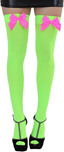 Image of ToBeInStyle Women's Opaque Long Thigh High Stockings w /Decorative Front Satin Bow
