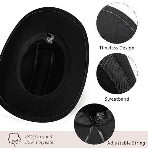 Image of Women-Classic-Western-Cowboy-Shapeable-Hat - Men-Roll-Up-Wide-Brim-Felt-Fedora-Hats-Cowgirl-Hat with Belt Buckle(M-L)