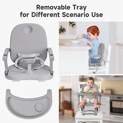 Image of YOLEO Baby High Chair Booster Seat for Dining Table, Foldable High Chairs with Adjustable Heights, Travel Booster Seat with Removable Tray