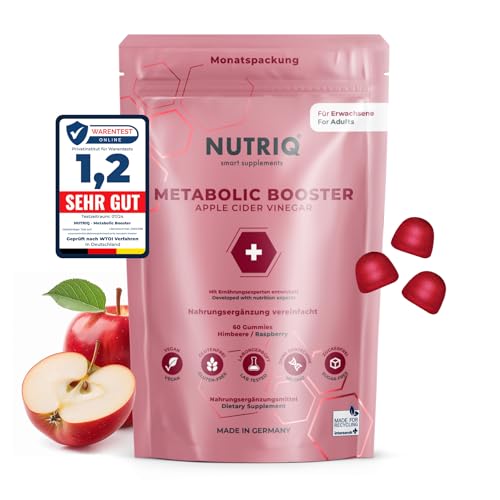 NUTRIQ Hochdosierte Apfelessig Gummies - Alternative zu Stoffwechsel Kapseln - Metabolism Booster - Vegan ohne Zucker und Gelatine - Stoffwechselkur Komplex Routine - Wechseljahre