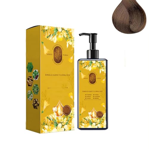Color de cabello nutritivo a base de plantas, tinte floral de agente único, champú de color de cabello natural y de larga duración para cobertura gris, acción rápida (Dark brown)