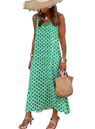 Image of miduo Womens Casual Summer V Neck Sleeveless Floral Printed Beach Split Maxi Dress Sundress