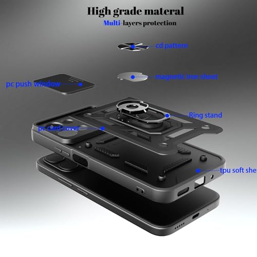 Image of AIBEX Back Cover Compatible for Vivo Y51 Pro 5G / Vivo T5X 5G / iQOO Z11X 5G | D10 Tough Armor Case |Sliding Camera Shield |360 Protection |Kickstand Ring Holder |Military-Grade Bumper Case - Black