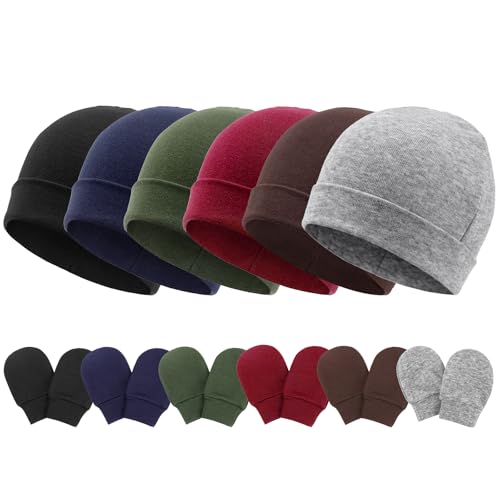 Image of Newborn Baby Hats and Mittens Set Infant Beanie Cap Toddler Gloves Newborn Hospital Hats for Baby Boys Girls Kid 0-6 Months