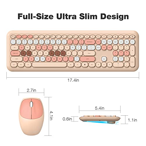 Image of MOFii Wireless Computer Keyboard and Mouse Set, Colorful Full Size Keyboard with Number Pad and Silent Mouse for PC Desktop Windows (Milk Tea)