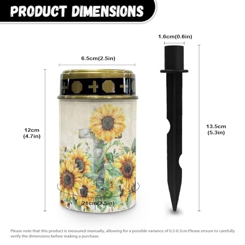 Image of Sunflower and Cross Light for Prayer Cemetery Solar Lights for Grave Cemetery Decor Candle Lamp Waterproof Solar Power Light Eternal Lights for Graves Cemetery Memorial Gift 2 Pcs