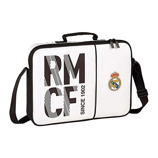 Real Madrid CF Bolso maletín Cartera extraescolares niño. Accesorio de Viaje-Etiquetas de Equipaje, Niños, Blanco, 38 cm