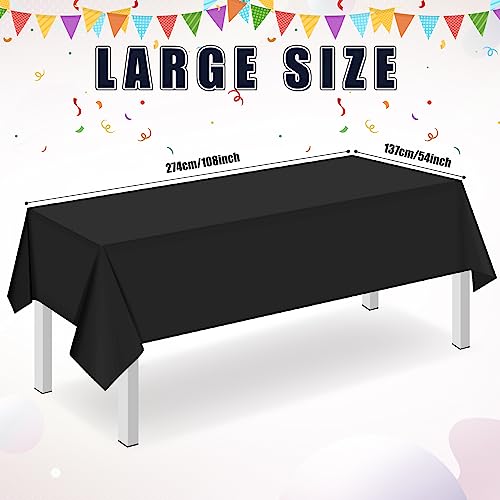 Image of 16 Pack Black Plastic Tablecloth for Rectangle Tables, Premium Decorative Black Disposable Table Cloths for Parties, Bulk Rectangle Party Table Cover for Birthday, Wedding, Anniversary, 54 x 108 Inch
