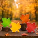 Fall Table Decor 4 PCS, Autumn Harvest Maple Leaves Decorations for Home Indoor, Thanksgiving Centerpiece for Office Kitchen Party, Wooden Farmhouse Signs Gifts for Tiered Tray Mantel Living Room