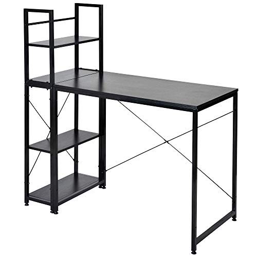 デスク パソコンデスク ラック付きデスク PCデスク ワークデスク 木製 学習デスク 両用デスク 在宅勤務 机 オフィスワークテーブル オフィスデスク 勉強机 左右入替可 可動式棚板 モニターアーム対応 収納 棚 省スペース おしゃれ 組立品 幅111×奥